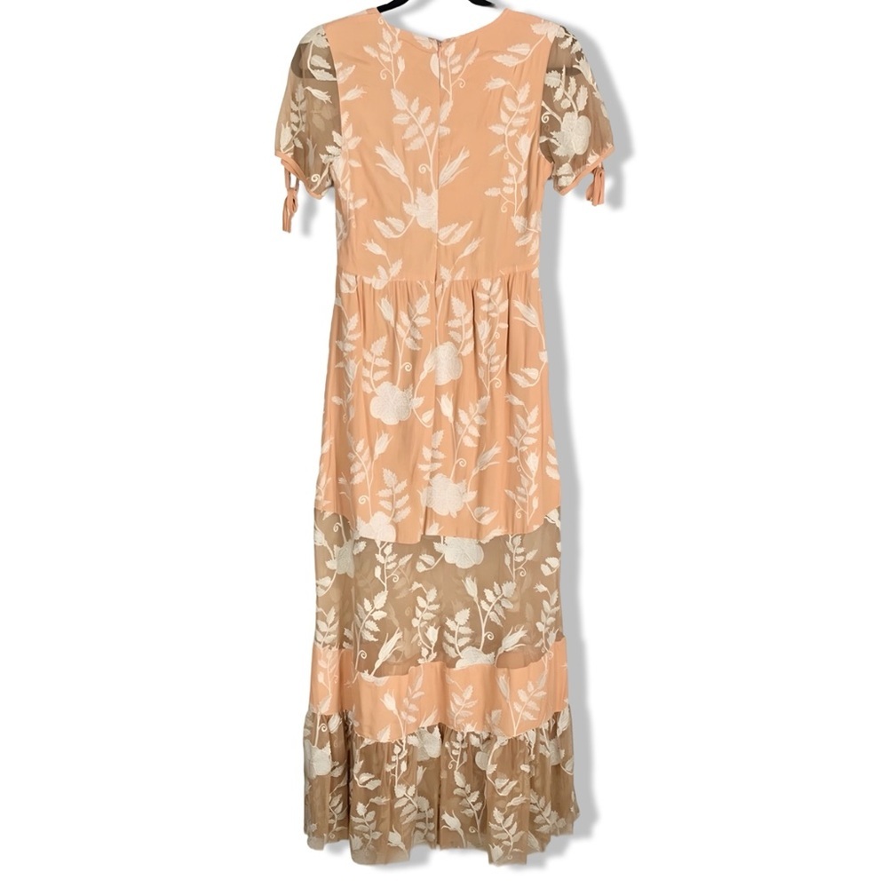 For Love and Lemons | Embroidered Plunge Mia Maxi Dress | Blush Peach Size S - Picture 13 of 14